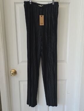 Hush UK Black Pleated Wide-Leg Pants Size 12 New